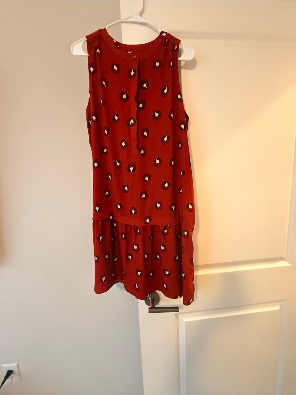 LOFT Sleeveless Rust Red Drop-Waist Printed Dress